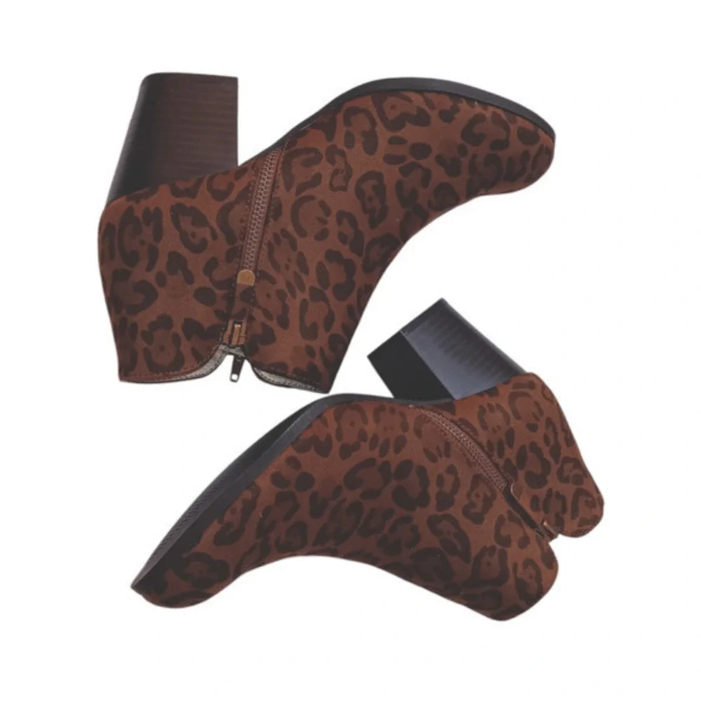 NEW Style & Co. Animal Print Boots Size 8.5 Ankle Black Brown Vegan Faux Leather